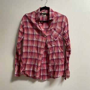 American Eagle Boyfriend Fit Plaid Shirt Pink XS